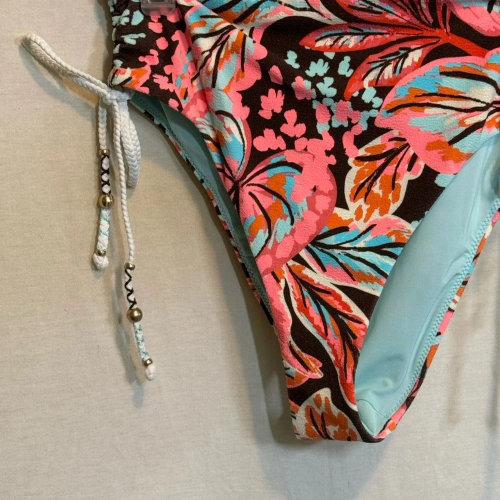 AA-518 Aerie NWT High Cut Cheeky Floral Summer‎ Swim Bikini Bottoms Size S